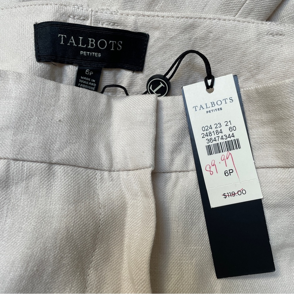NWT Talbots Cream Linen Pants Size 6P